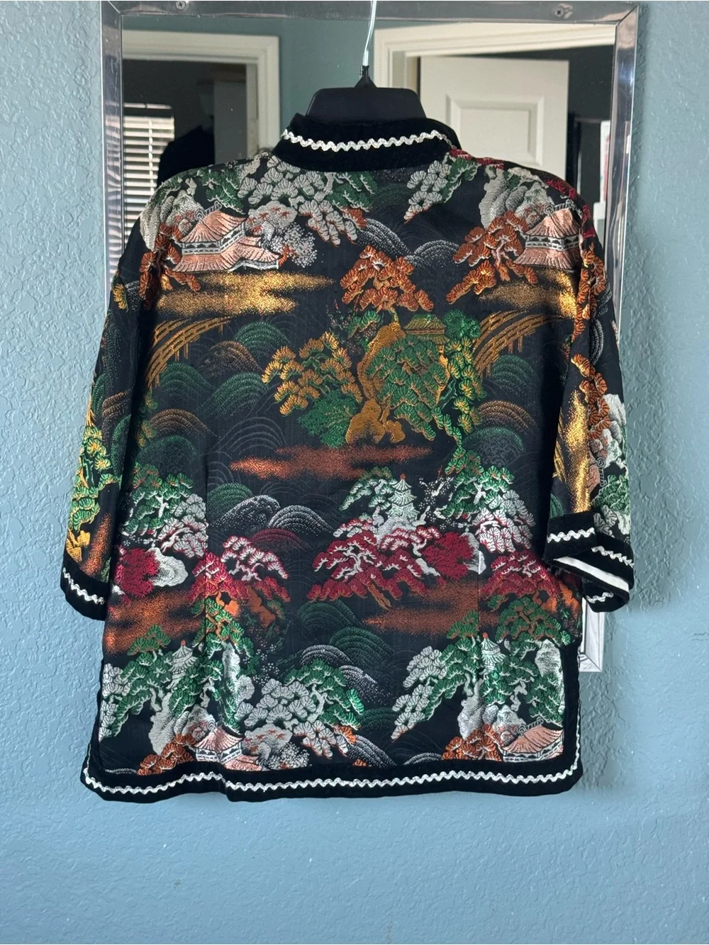 Vintage Black Multicolor Embroidered Asian-Inspired Top